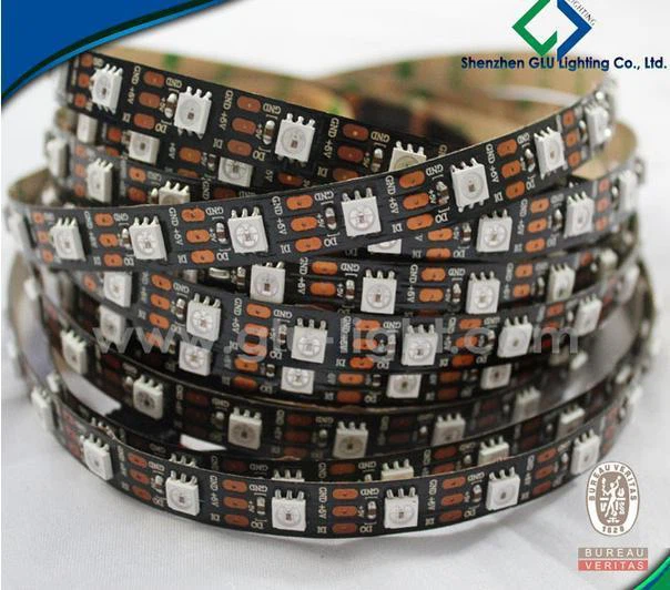 CE&RoHS 3 year warranty 5050 RGB with built-in IC digital WS2812 led flex strip black color PCB 